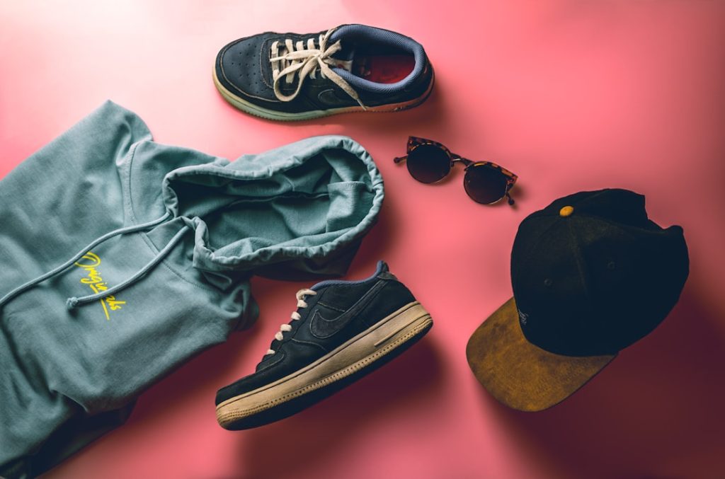 Clothes on a pink flat lay photograph